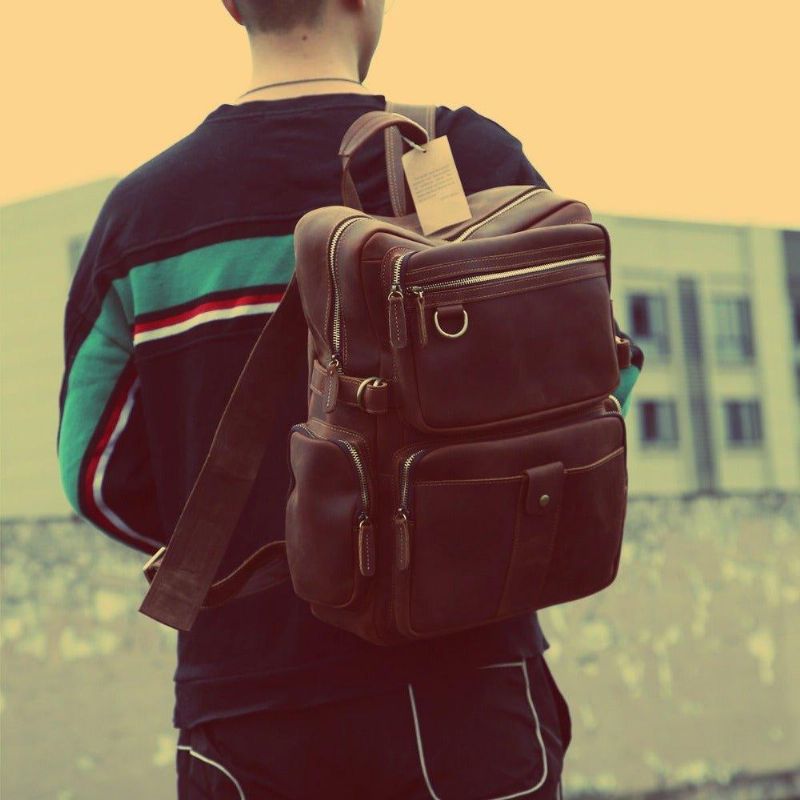 Brązowy Skórzany Plecak Na Laptopa W Stylu Vintage Dla Mężczyzn