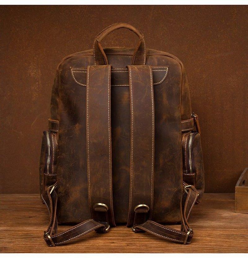 Brązowy Skórzany Plecak Na Laptopa W Stylu Vintage Dla Mężczyzn