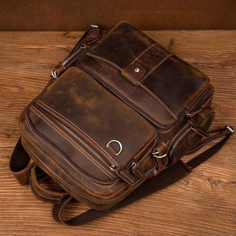 Brązowy Skórzany Plecak Na Laptopa W Stylu Vintage Dla Mężczyzn