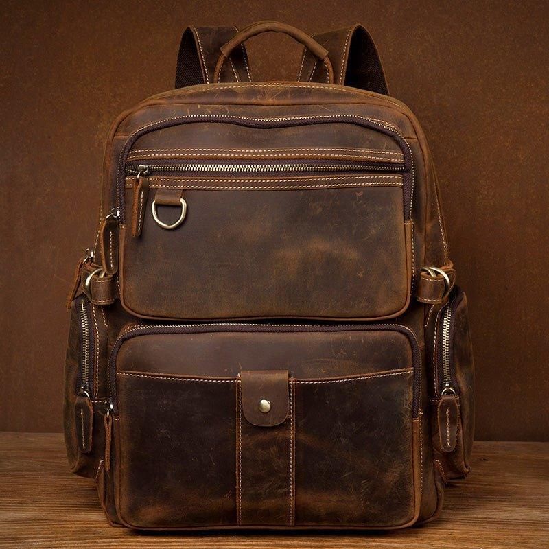 Brązowy Skórzany Plecak Na Laptopa W Stylu Vintage Dla Mężczyzn