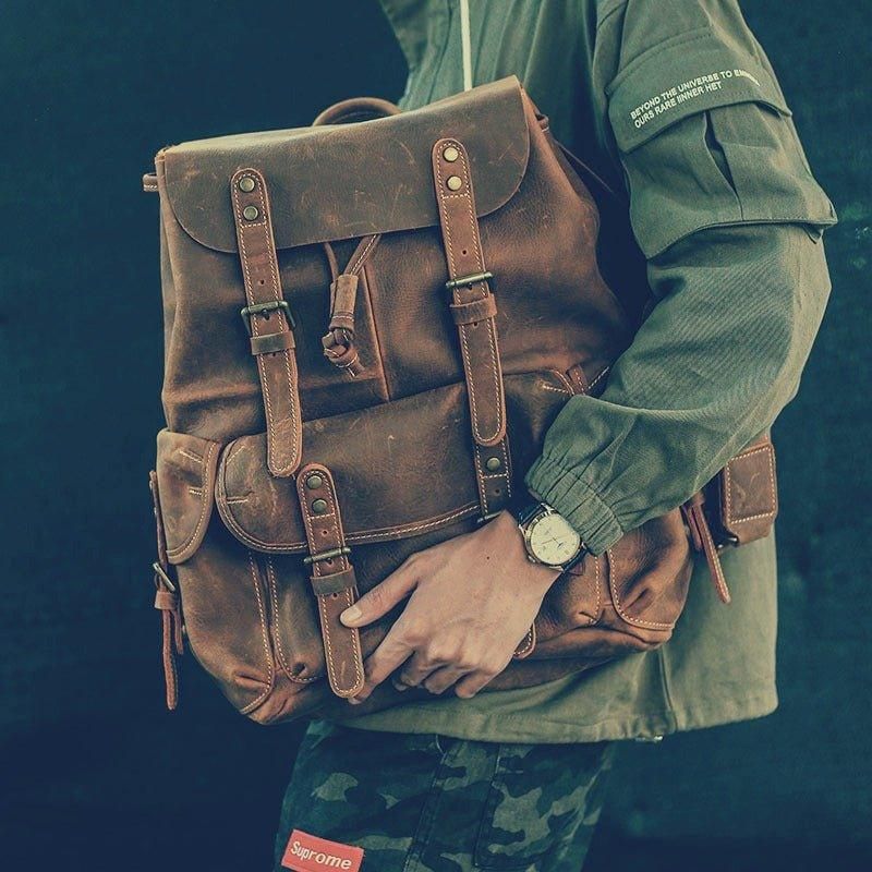 Duży Męski Skórzany Plecak W Stylu Vintage Na Laptopa