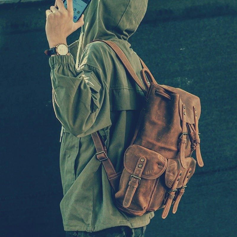 Duży Męski Skórzany Plecak W Stylu Vintage Na Laptopa