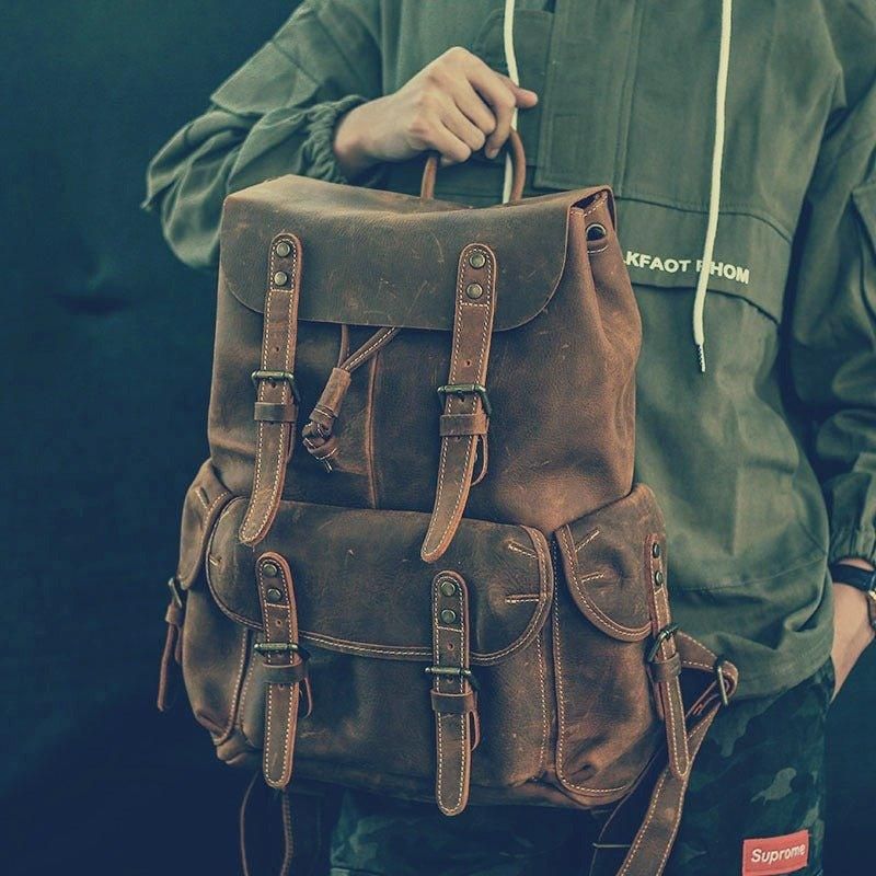 Duży Męski Skórzany Plecak W Stylu Vintage Na Laptopa
