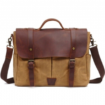 Męska Torba Na Laptopa Typu Crossbody Z Płótna I Skóry