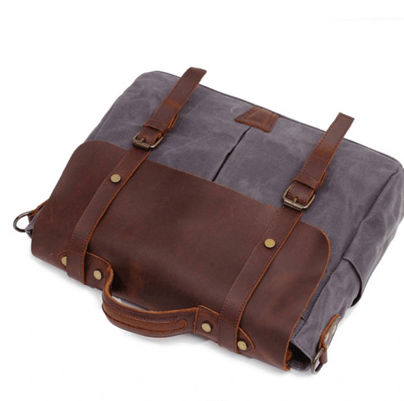 Męska Torba Na Laptopa Typu Crossbody Z Płótna I Skóry
