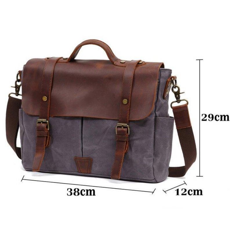 Męska Torba Na Laptopa Typu Crossbody Z Płótna I Skóry