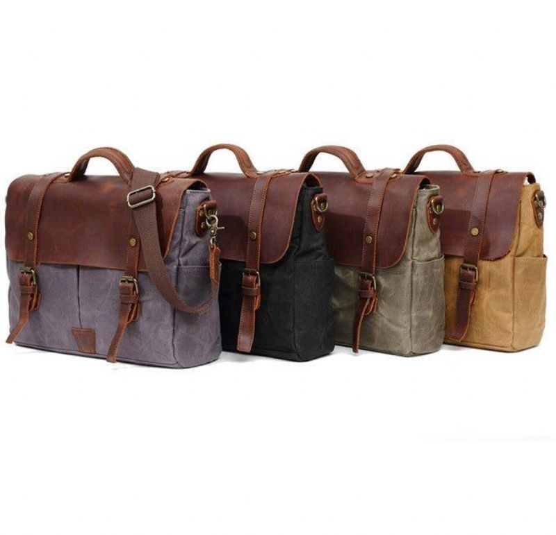 Męska Torba Na Laptopa Typu Crossbody Z Płótna I Skóry