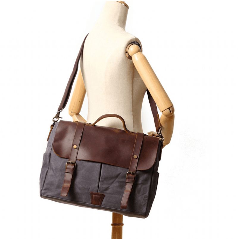 Męska Torba Na Laptopa Typu Crossbody Z Płótna I Skóry