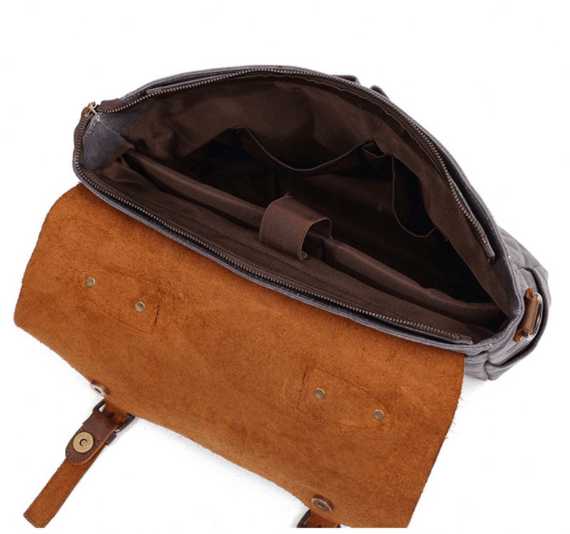 Męska Torba Na Laptopa Typu Crossbody Z Płótna I Skóry
