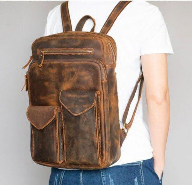 Plecak Z Prawdziwej Skóry W Stylu Vintage Pasujący Do Laptopa 14 Cali