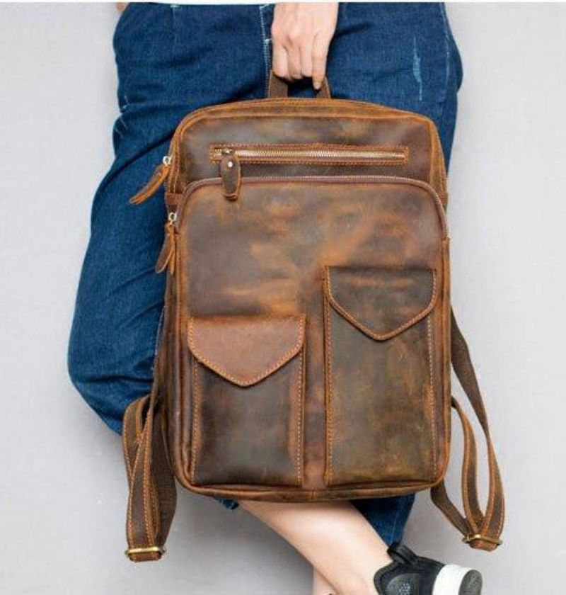 Plecak Z Prawdziwej Skóry W Stylu Vintage Pasujący Do Laptopa 14 Cali